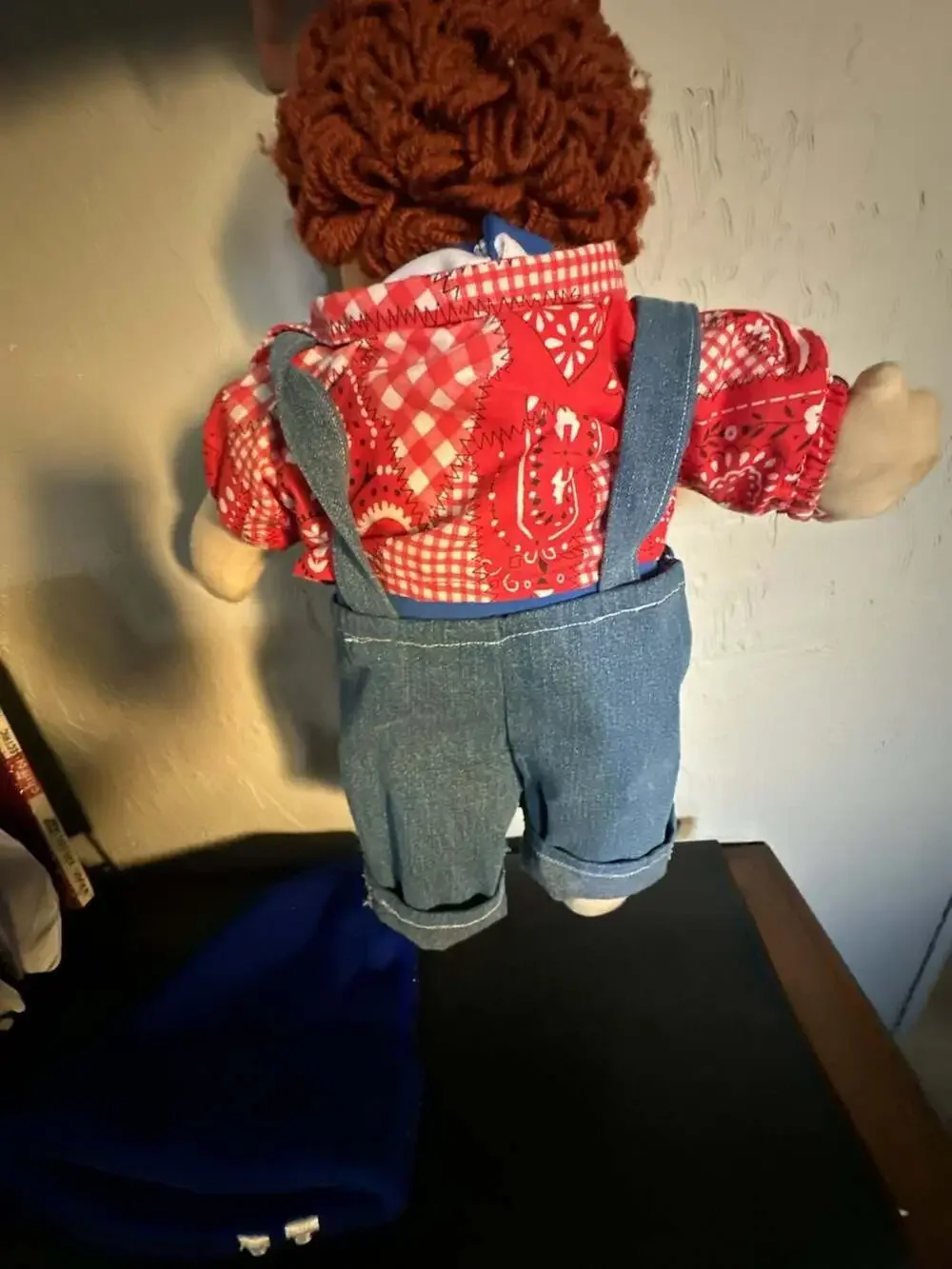 Vintage Cabbage Patch Kids Boy Doll Red Yarn Hair Brown Eyes Overalls